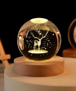 چراغ خواب مدل گوی کریستالی طرح گوزن 3D