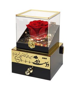 گل رز جاودان مدل گنجینه موزیکال کوکی طرح عاشقانه